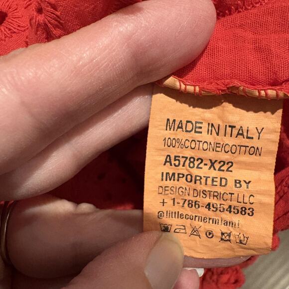 Made in Italy Dress Womens Medium Red Eyelet Smocked Tiered Maxi Sundress - Picture 11 of 12